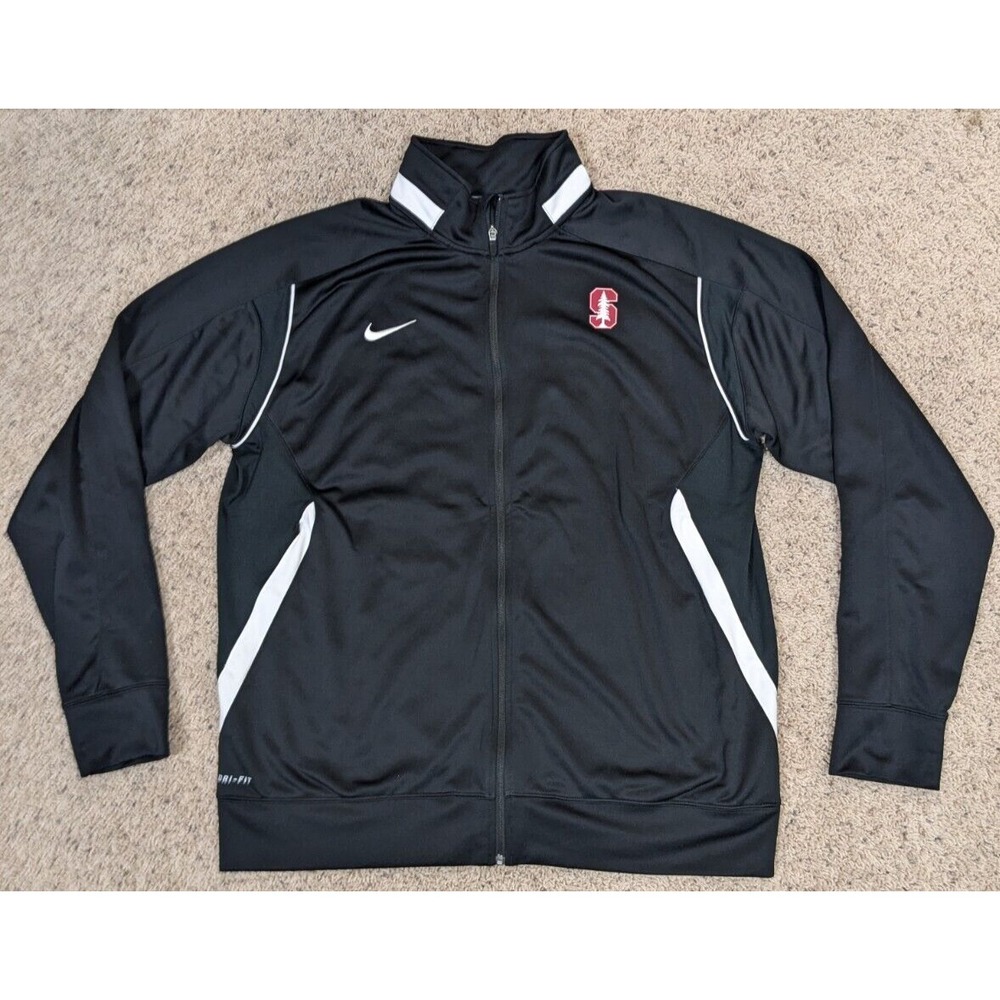 Stanford Cardinal Jacket Mens XL Tall XLT Black Nike Zip Windbreaker Dri-Fit